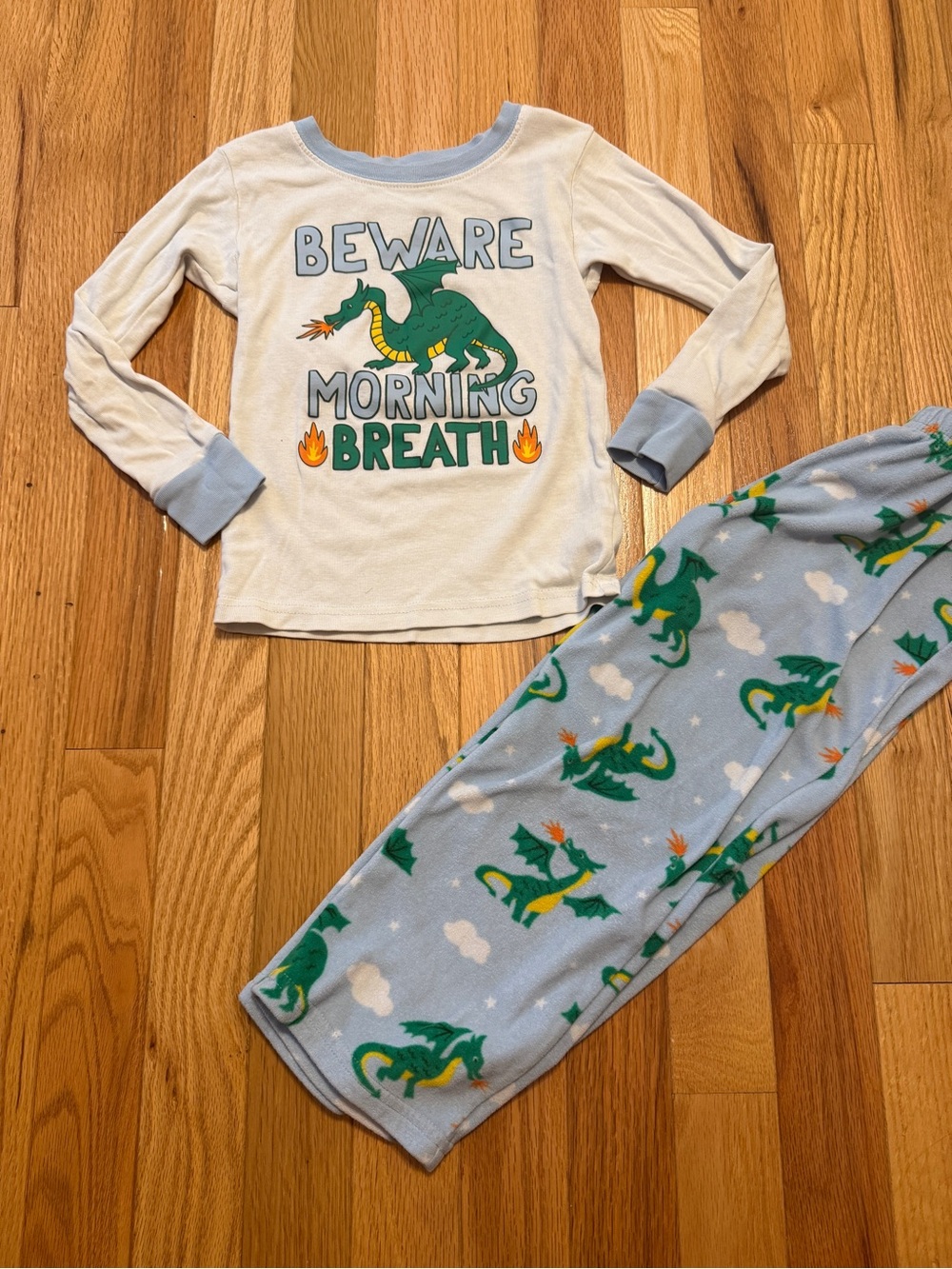 Carter's Green Dragon Pajama Set with Light Blue Accents